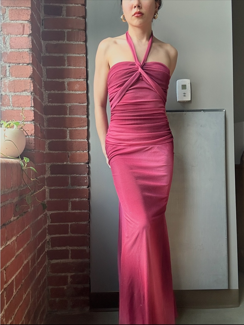 Vintage Ruched Maxi Dress in Berry